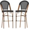 Flash Furniture Marseille Indoor/Outdoor Commercial Bistro Stacking Bar Stool – Black Textilene Back and Seat – Natural Bamboo Print Metal Frame, 2 Pack(Black/Natural Frame)