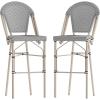 Flash Furniture Marseille Indoor/Outdoor Commercial Bistro Stacking Bar Stool – Black Textilene Back and Seat – Natural Bamboo Print Metal Frame, 2 Pack(Black & White/Light Natural Frame)