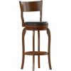 Flash Furniture Nichola Commercial Classic Open Back Barstool – Antique Oak Finish Wood Frame – Black LeatherSoft Seat – Bar Height – 360° Swivel Seat – Footrest(Black Vinyl/Antique Oak Frame)