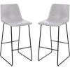 Flash Furniture Reagan 30″ LeatherSoft Barstools with Footrest, Mid-Century Modern Bucket Style Bar Height Stools, Set of 2, Light Gray