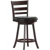 Flash Furniture Zerrick Commercial Classic Ladderback Barstool – Espresso Wood Frame – Black LeatherSoft Seat – Counter Height – 360° Swivel Seat – Footrest(Black Vinyl/Espresso Frame)
