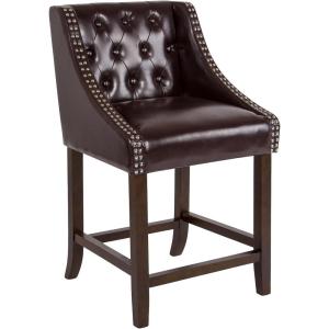 Flash Furniture Carmel Series 30″ High Transitional Tufted Walnut Barstool with Accent Nail Trim in Light Gray LeatherSoft(Brown Leathersoft)