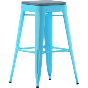 Flash Furniture Cierra 4 Pack Commercial Indoor Counter Height Stools – Silver Galvanized Steel Frame – Gray All-Weather Poly Resin Seat – 24″ High – Backless(Teal-blue Resin Wood Seat/Teal Frame)