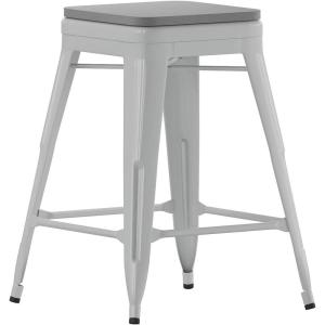 Flash Furniture Cierra 4 Pack Commercial Indoor Counter Height Stools – Silver Galvanized Steel Frame – Gray All-Weather Poly Resin Seat – 24″ High – Backless(Silver/Gray)