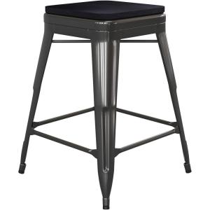 Flash Furniture Cierra 4 Pack Commercial Indoor Counter Height Stools – Silver Galvanized Steel Frame – Gray All-Weather Poly Resin Seat – 24″ High – Backless(Black/Black)