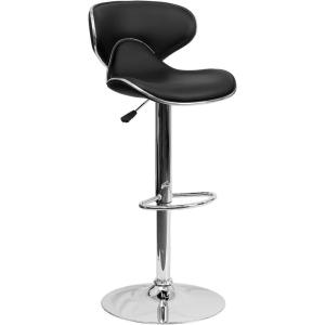 Flash Furniture Devin Contemporary Cozy Mid-Back Black Vinyl Adjustable Height Barstool with Chrome Base(Black)