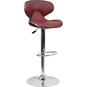 Flash Furniture Devin Contemporary Cozy Mid-Back Black Vinyl Adjustable Height Barstool with Chrome Base(Burgundy)