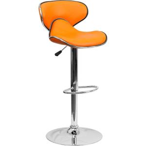Flash Furniture Devin Contemporary Cozy Mid-Back Black Vinyl Adjustable Height Barstool with Chrome Base(Orange)