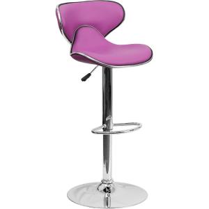Flash Furniture Devin Contemporary Cozy Mid-Back Black Vinyl Adjustable Height Barstool with Chrome Base(Purple)