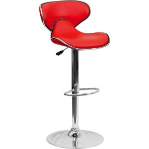 Flash Furniture Devin Contemporary Cozy Mid-Back Black Vinyl Adjustable Height Barstool with Chrome Base(Red)