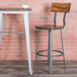 Flash Furniture Flint Series Commercial Restaurant Barstool, Wood Seat/Back, Powder Coat Frame, Antique Copper/Gray(Rustic Walnut)