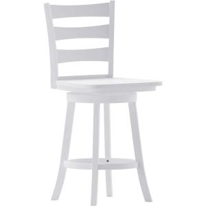 Flash Furniture Liesel Commercial Grade Classic Ladderback Barstool – Gray Wash Walnut Solid Wood Frame – Counter Height – 360° Swivel Seat – Integrated Footrest(White Wash)