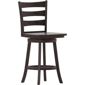 Flash Furniture Liesel Commercial Grade Classic Ladderback Barstool – Gray Wash Walnut Solid Wood Frame – Counter Height – 360° Swivel Seat – Integrated Footrest(Gray Wash Walnut)