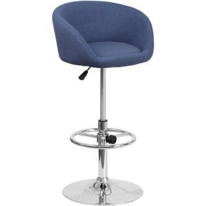 Flash Furniture Luis Contemporary Blue Fabric Adjustable Height Barstool with Barrel Back and Chrome Base(Blue Fabric)