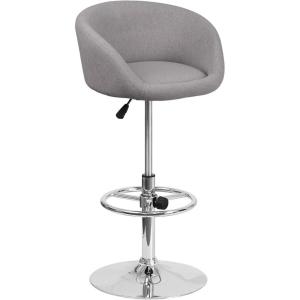 Flash Furniture Luis Contemporary Blue Fabric Adjustable Height Barstool with Barrel Back and Chrome Base(Gray Fabric)