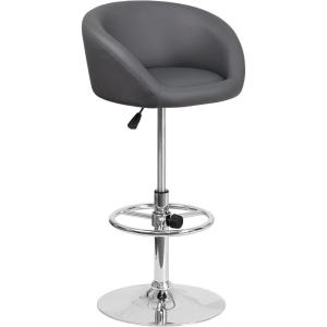 Flash Furniture Luis Contemporary Blue Fabric Adjustable Height Barstool with Barrel Back and Chrome Base(Gray Vinyl)