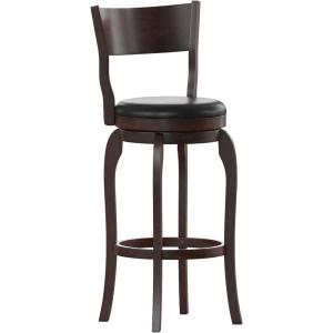 Flash Furniture Nichola Commercial Classic Open Back Barstool – Antique Oak Finish Wood Frame – Black LeatherSoft Seat – Bar Height – 360° Swivel Seat – Footrest(Black Vinyl/Espresso Frame)