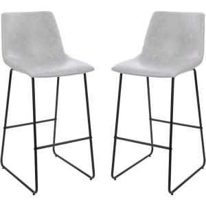 Flash Furniture Reagan 30″ LeatherSoft Barstools with Footrest, Mid-Century Modern Bucket Style Bar Height Stools, Set of 2, Light Gray
