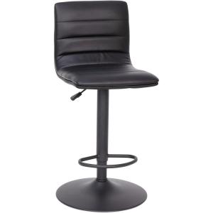 Flash Furniture Vincent Modern Cognac Vinyl Adjustable Bar Stool with Back, Swivel Stool with Black Pedestal Base and Footrest(Black/Black Frame)