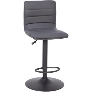 Flash Furniture Vincent Modern Cognac Vinyl Adjustable Bar Stool with Back, Swivel Stool with Black Pedestal Base and Footrest(Gray/Black Frame)