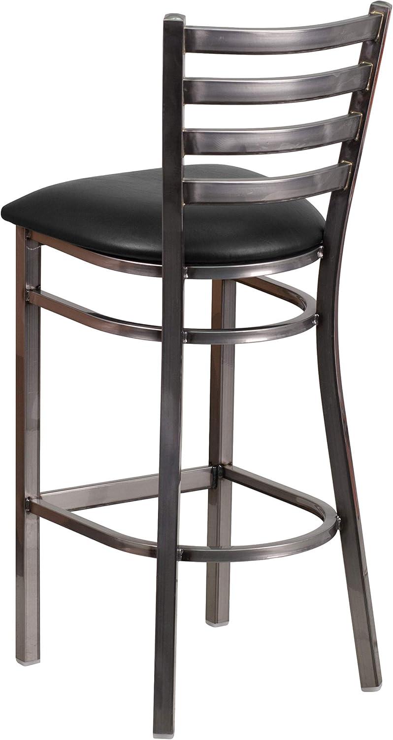 image:imageFlash Furniture 2 Pack HERCULES Series Silver Antique Finish with Clear Coat Ladder Back Metal Restaurant Barstool Walnut Wood SeatBlack Vinyl SeatClear Coated Metal Frame