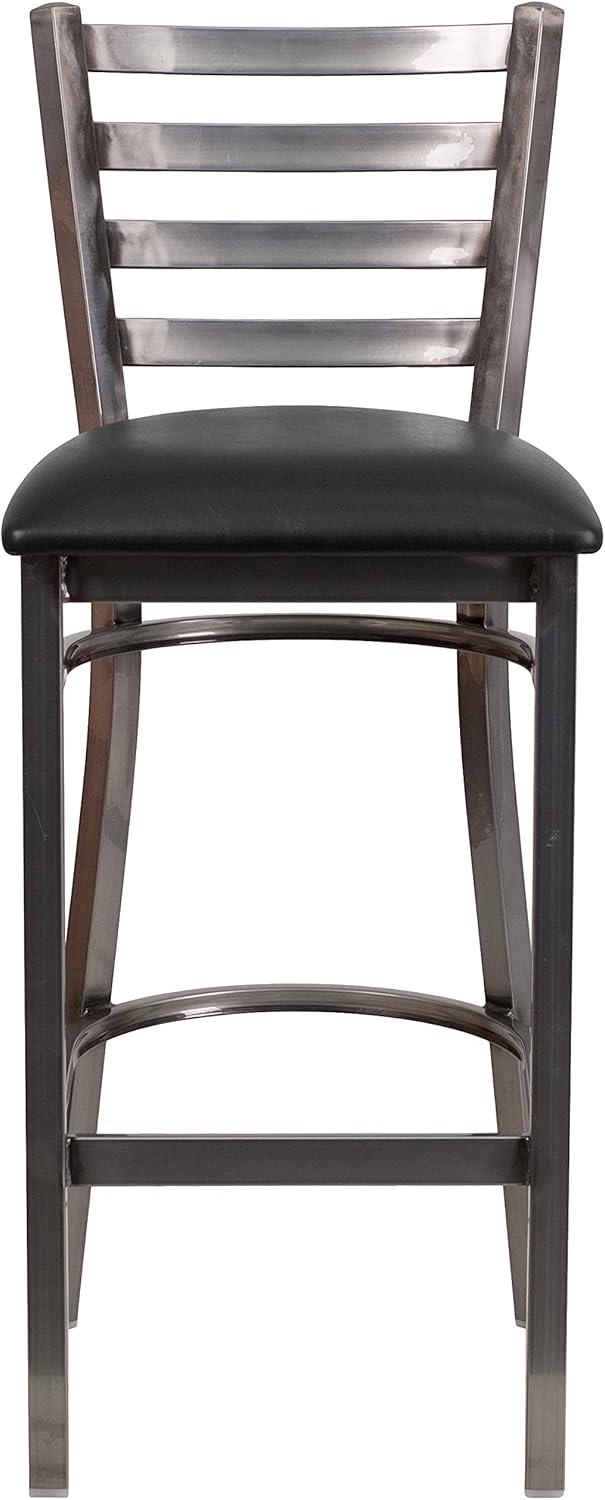image:imageFlash Furniture 2 Pack HERCULES Series Silver Antique Finish with Clear Coat Ladder Back Metal Restaurant Barstool Walnut Wood SeatBlack Vinyl SeatClear Coated Metal Frame