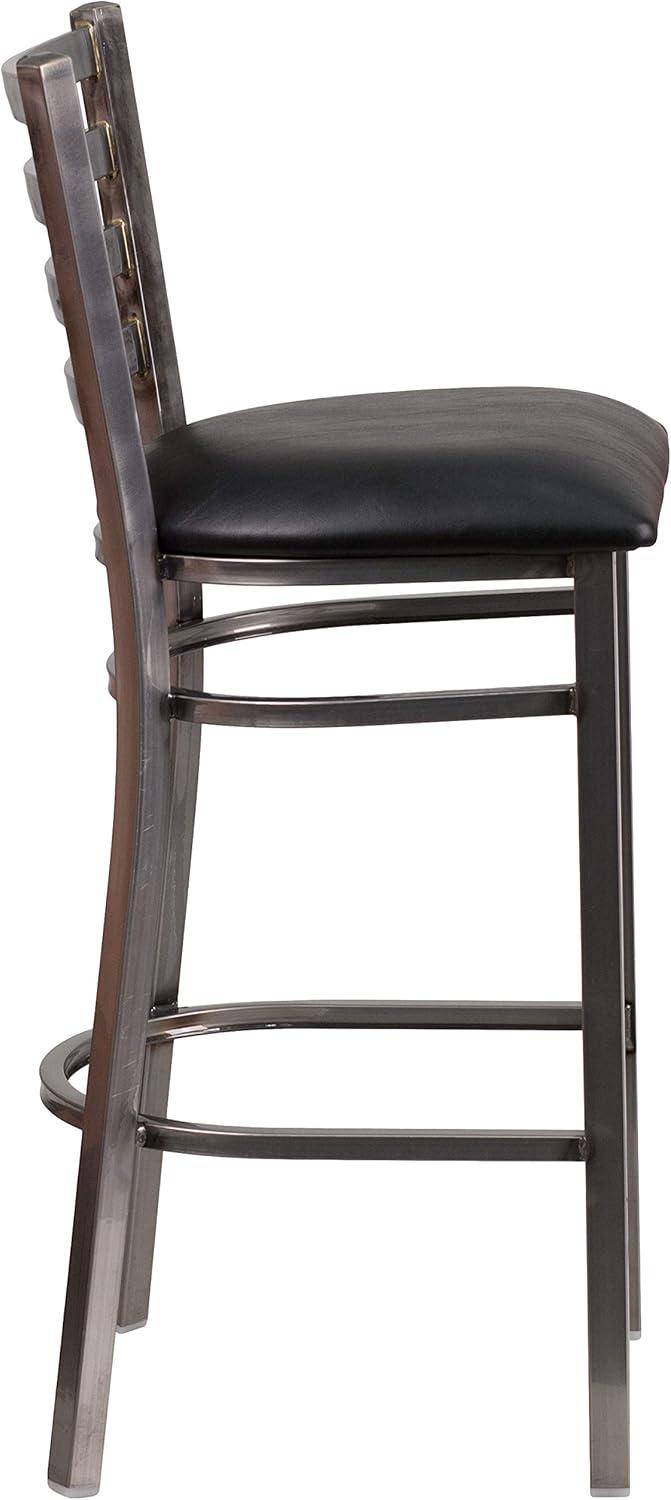 image:imageFlash Furniture 2 Pack HERCULES Series Silver Antique Finish with Clear Coat Ladder Back Metal Restaurant Barstool Walnut Wood SeatBlack Vinyl SeatClear Coated Metal Frame