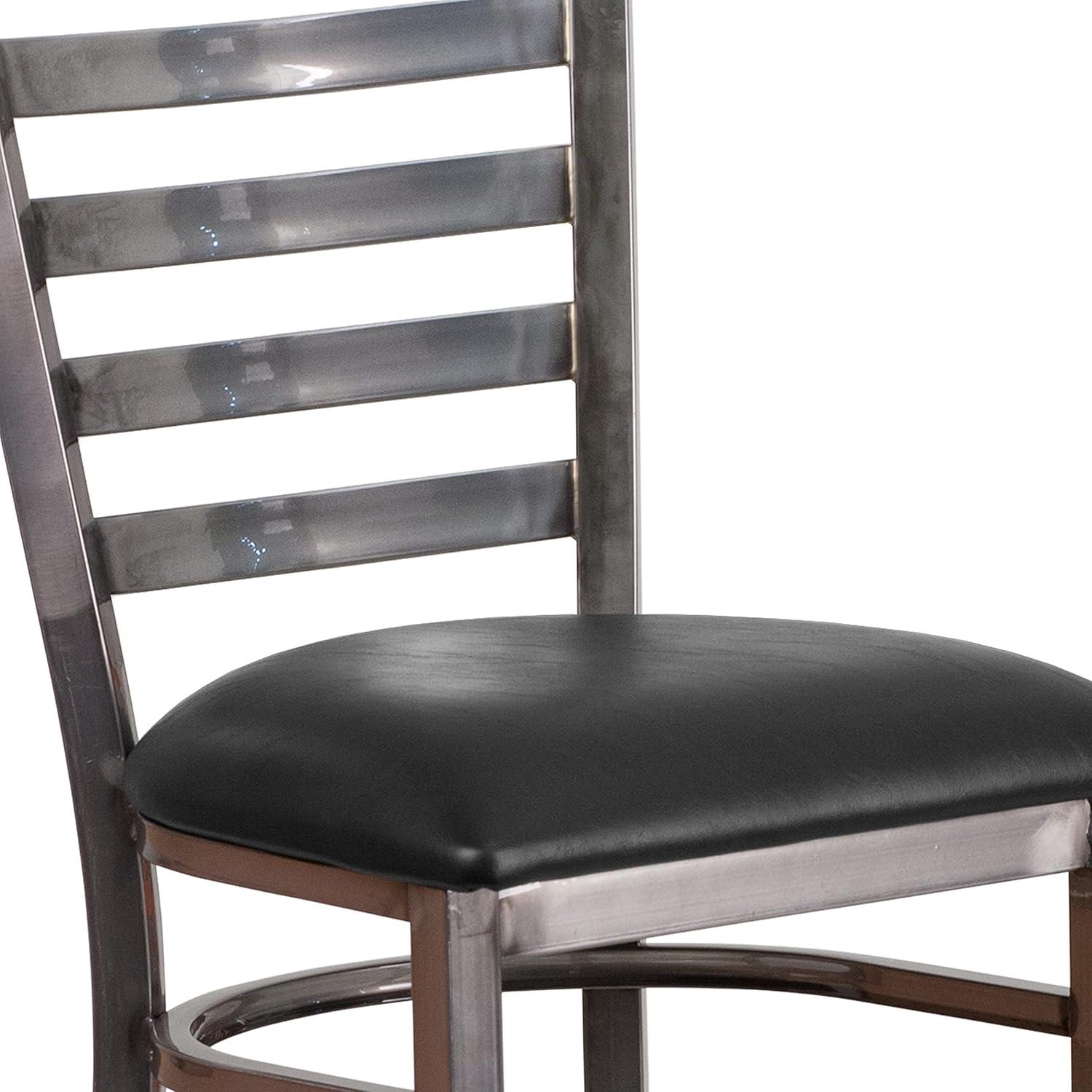 image:imageFlash Furniture 2 Pack HERCULES Series Silver Antique Finish with Clear Coat Ladder Back Metal Restaurant Barstool Walnut Wood SeatBlack Vinyl SeatClear Coated Metal Frame