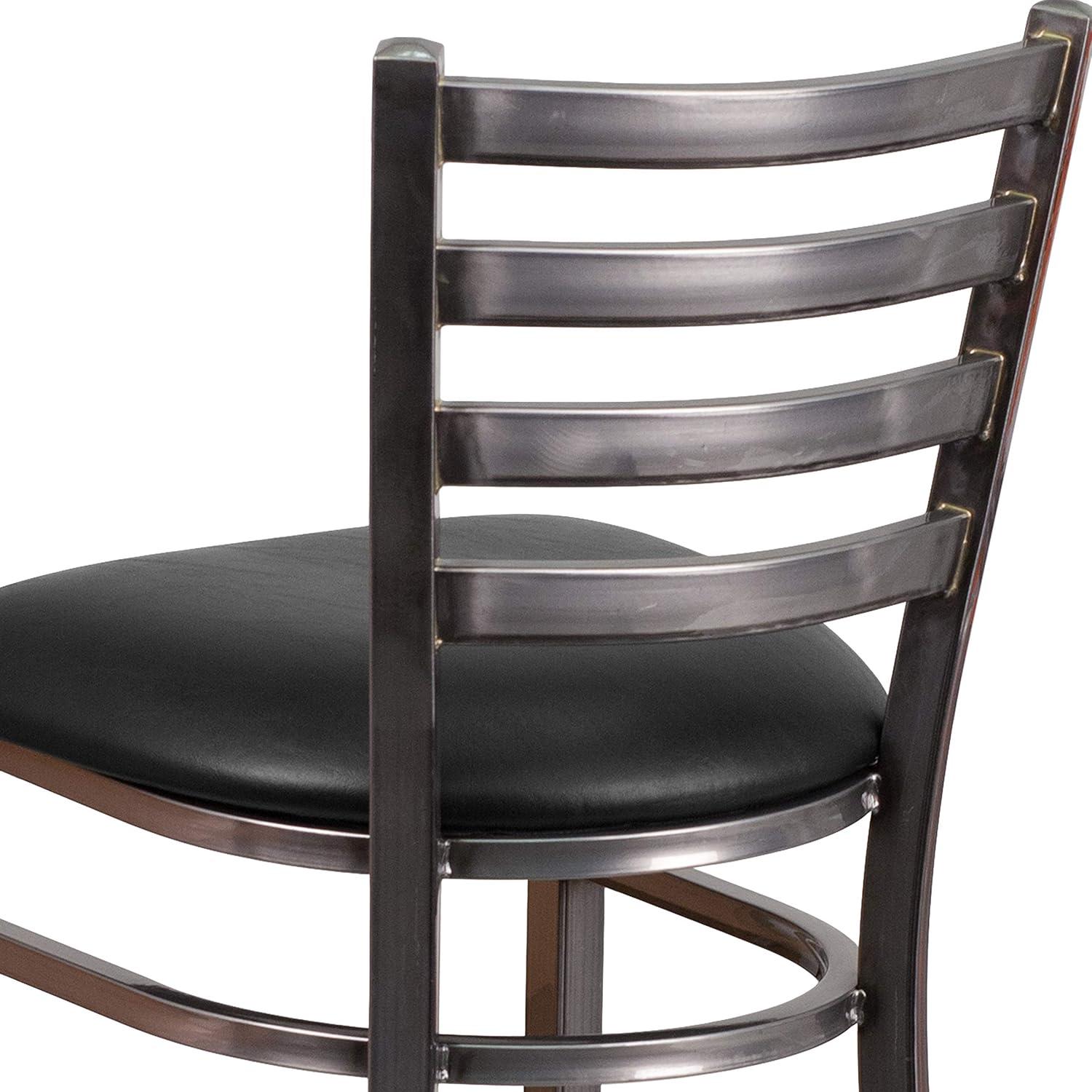 image:imageFlash Furniture 2 Pack HERCULES Series Silver Antique Finish with Clear Coat Ladder Back Metal Restaurant Barstool Walnut Wood SeatBlack Vinyl SeatClear Coated Metal Frame