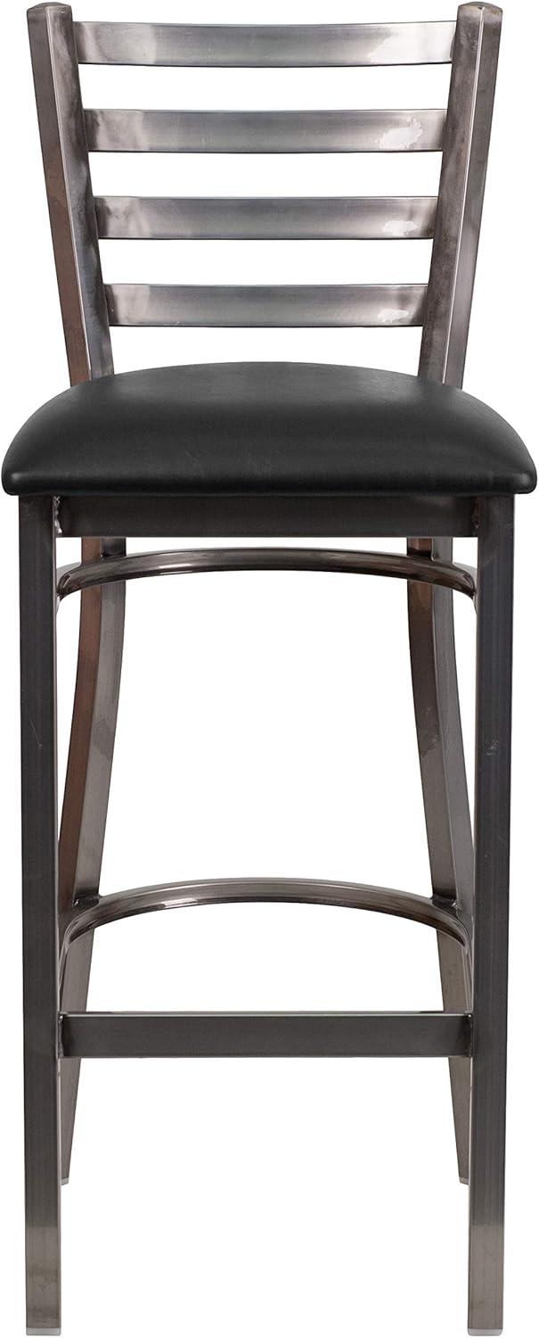 image:imageFlash Furniture 2 Pack HERCULES Series Silver Antique Finish with Clear Coat Ladder Back Metal Restaurant Barstool Walnut Wood SeatBlack Vinyl SeatClear Coated Metal Frame