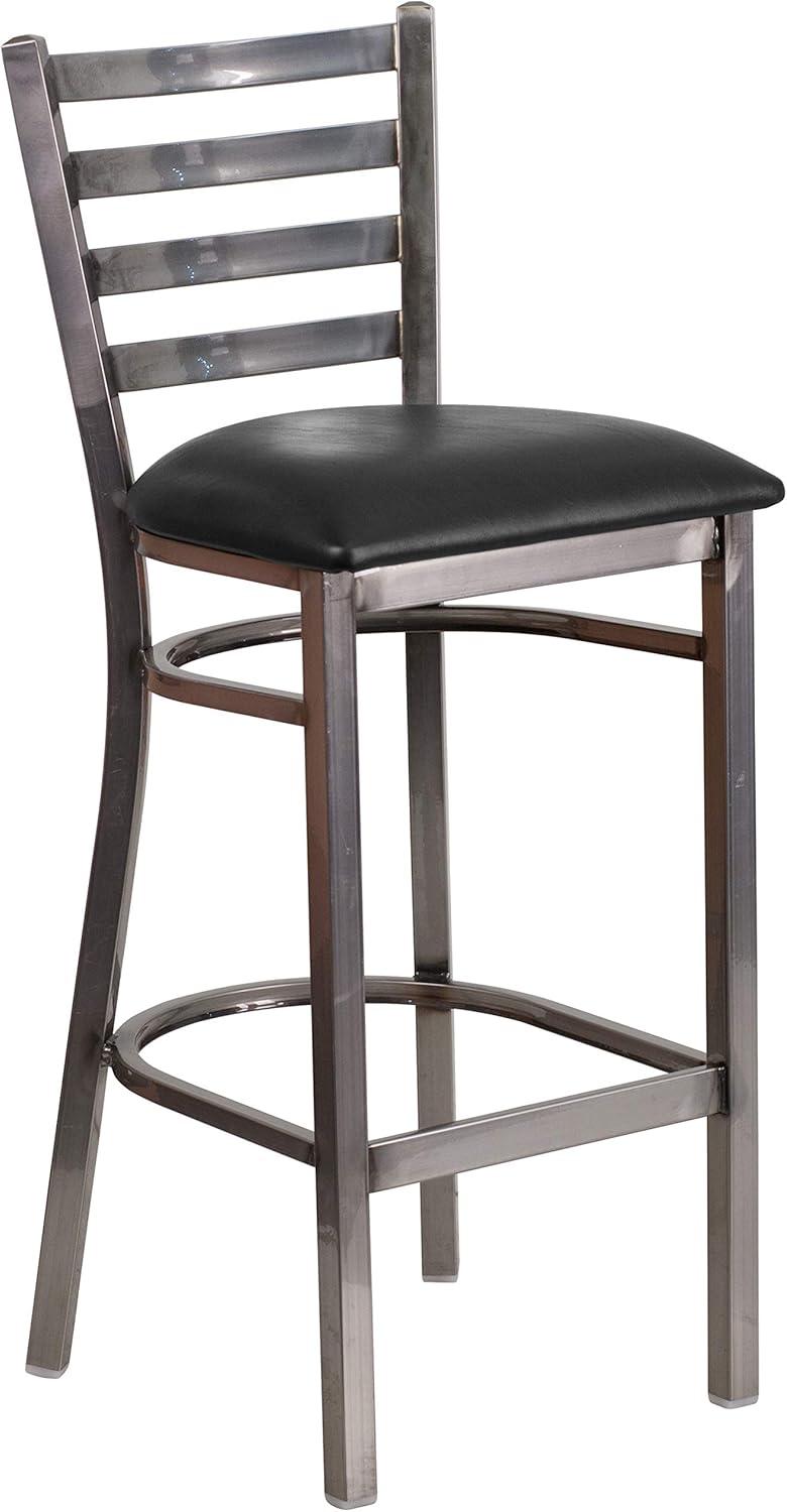 image:imageFlash Furniture 2 Pack HERCULES Series Silver Antique Finish with Clear Coat Ladder Back Metal Restaurant Barstool Walnut Wood SeatBlack Vinyl SeatClear Coated Metal Frame