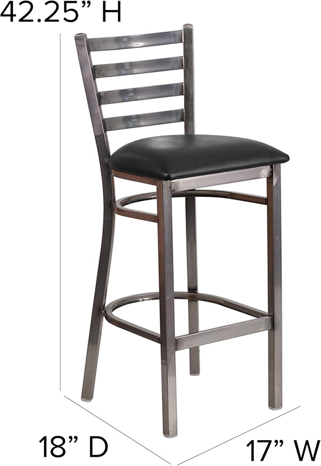 image:imageFlash Furniture 2 Pack HERCULES Series Silver Antique Finish with Clear Coat Ladder Back Metal Restaurant Barstool Walnut Wood SeatBlack Vinyl SeatClear Coated Metal Frame