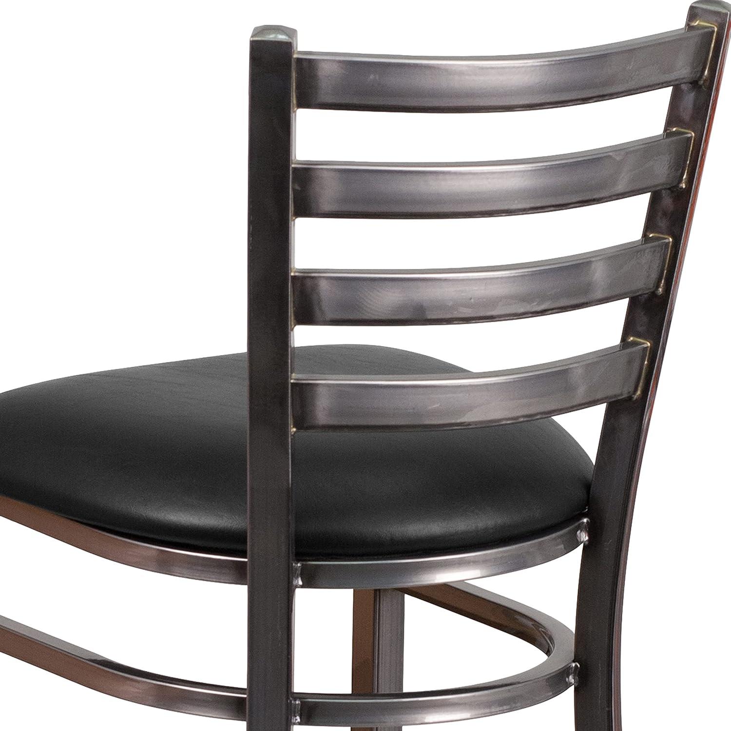 image:imageFlash Furniture 2 Pack HERCULES Series Silver Antique Finish with Clear Coat Ladder Back Metal Restaurant Barstool Walnut Wood SeatBlack Vinyl SeatClear Coated Metal Frame