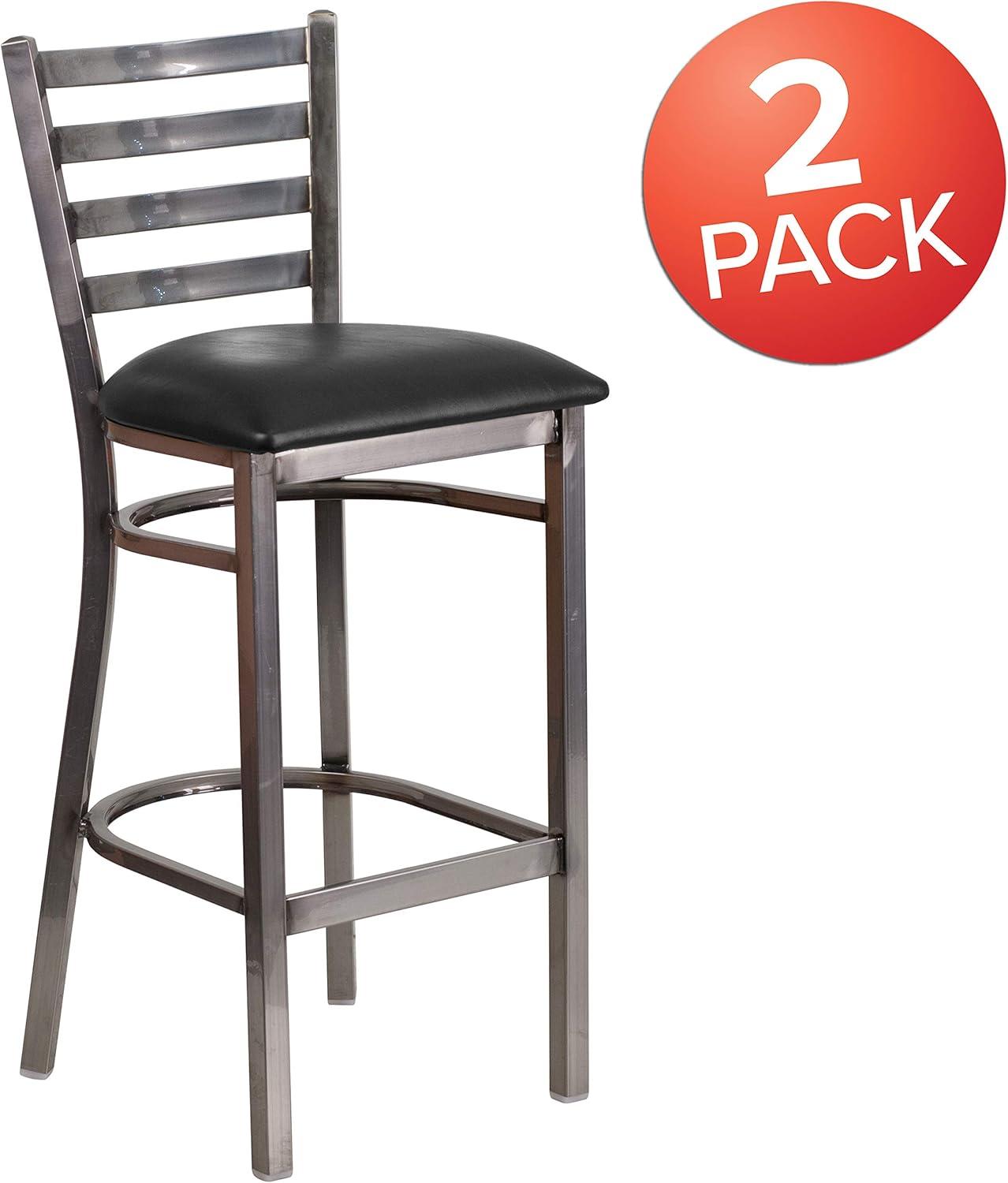 image:imageFlash Furniture 2 Pack HERCULES Series Silver Antique Finish with Clear Coat Ladder Back Metal Restaurant Barstool Walnut Wood SeatBlack Vinyl SeatClear Coated Metal Frame