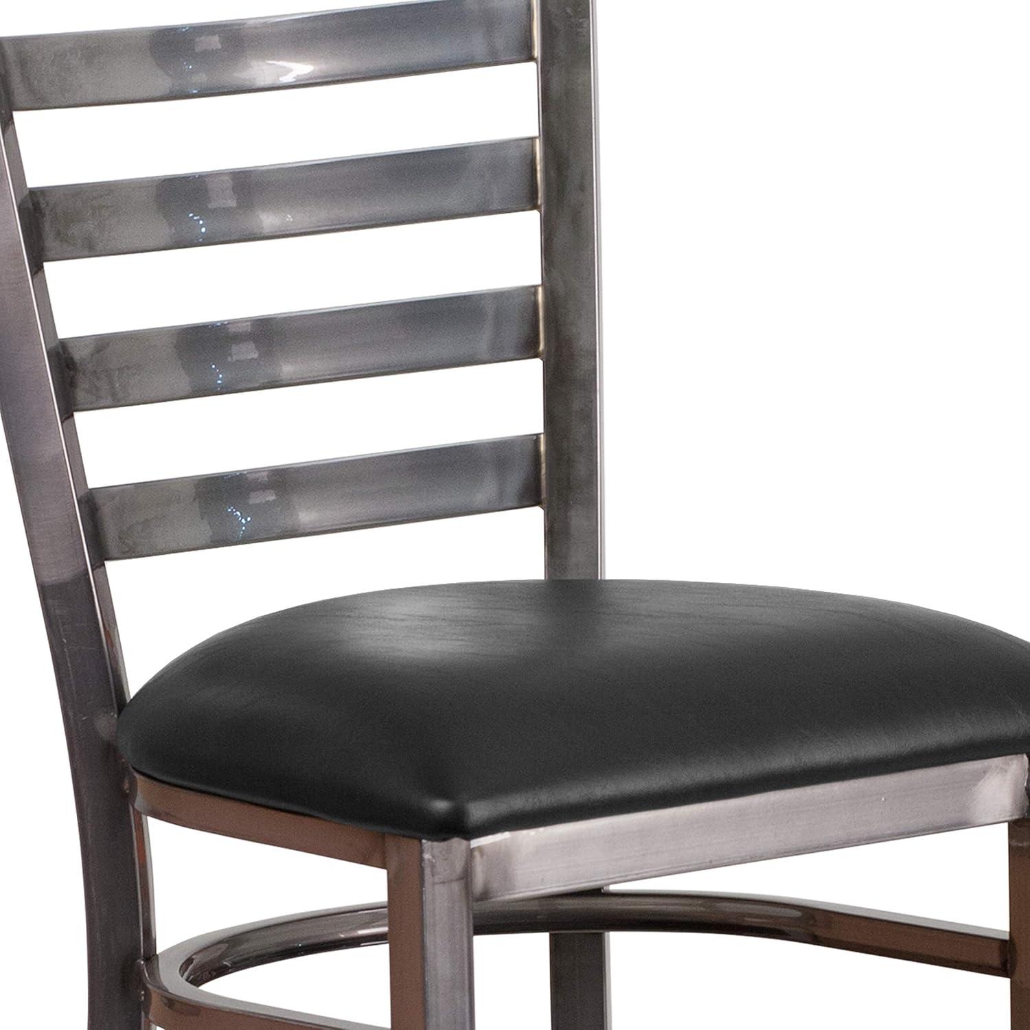 image:imageFlash Furniture 2 Pack HERCULES Series Silver Antique Finish with Clear Coat Ladder Back Metal Restaurant Barstool Walnut Wood SeatBlack Vinyl SeatClear Coated Metal Frame