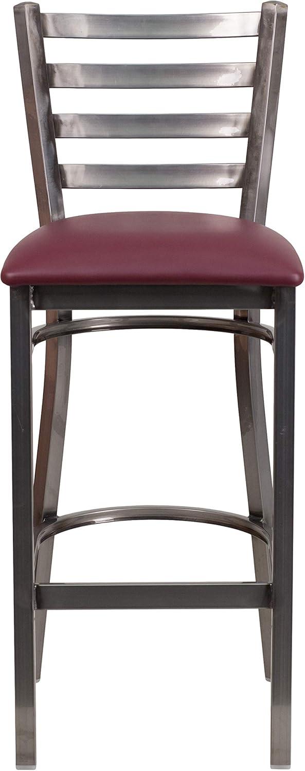 image:imageFlash Furniture 2 Pack HERCULES Series Silver Antique Finish with Clear Coat Ladder Back Metal Restaurant Barstool Walnut Wood SeatBurgundy Vinyl SeatClear Coated Metal Frame