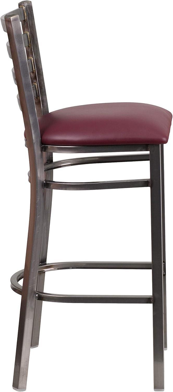 image:imageFlash Furniture 2 Pack HERCULES Series Silver Antique Finish with Clear Coat Ladder Back Metal Restaurant Barstool Walnut Wood SeatBurgundy Vinyl SeatClear Coated Metal Frame