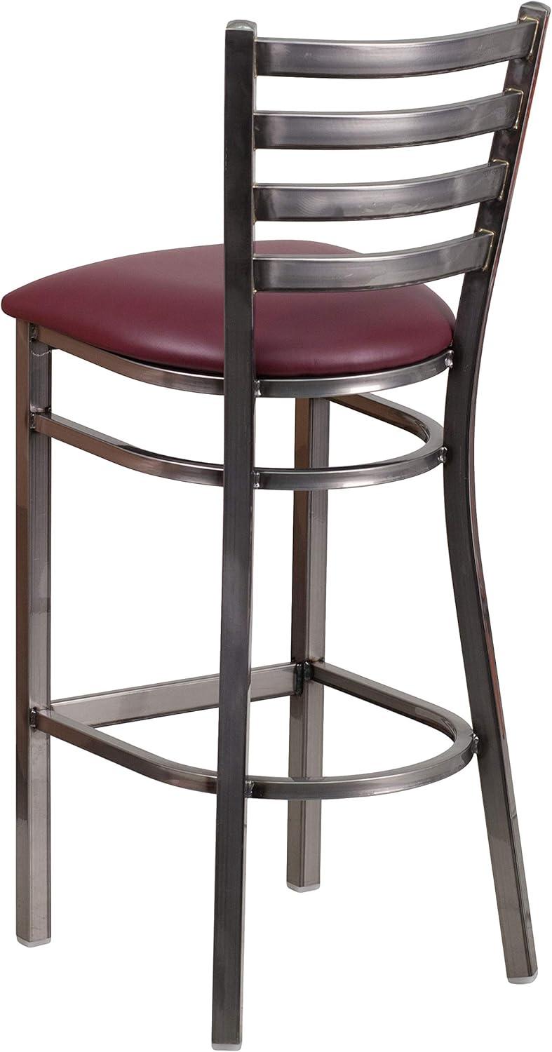 image:imageFlash Furniture 2 Pack HERCULES Series Silver Antique Finish with Clear Coat Ladder Back Metal Restaurant Barstool Walnut Wood SeatBurgundy Vinyl SeatClear Coated Metal Frame