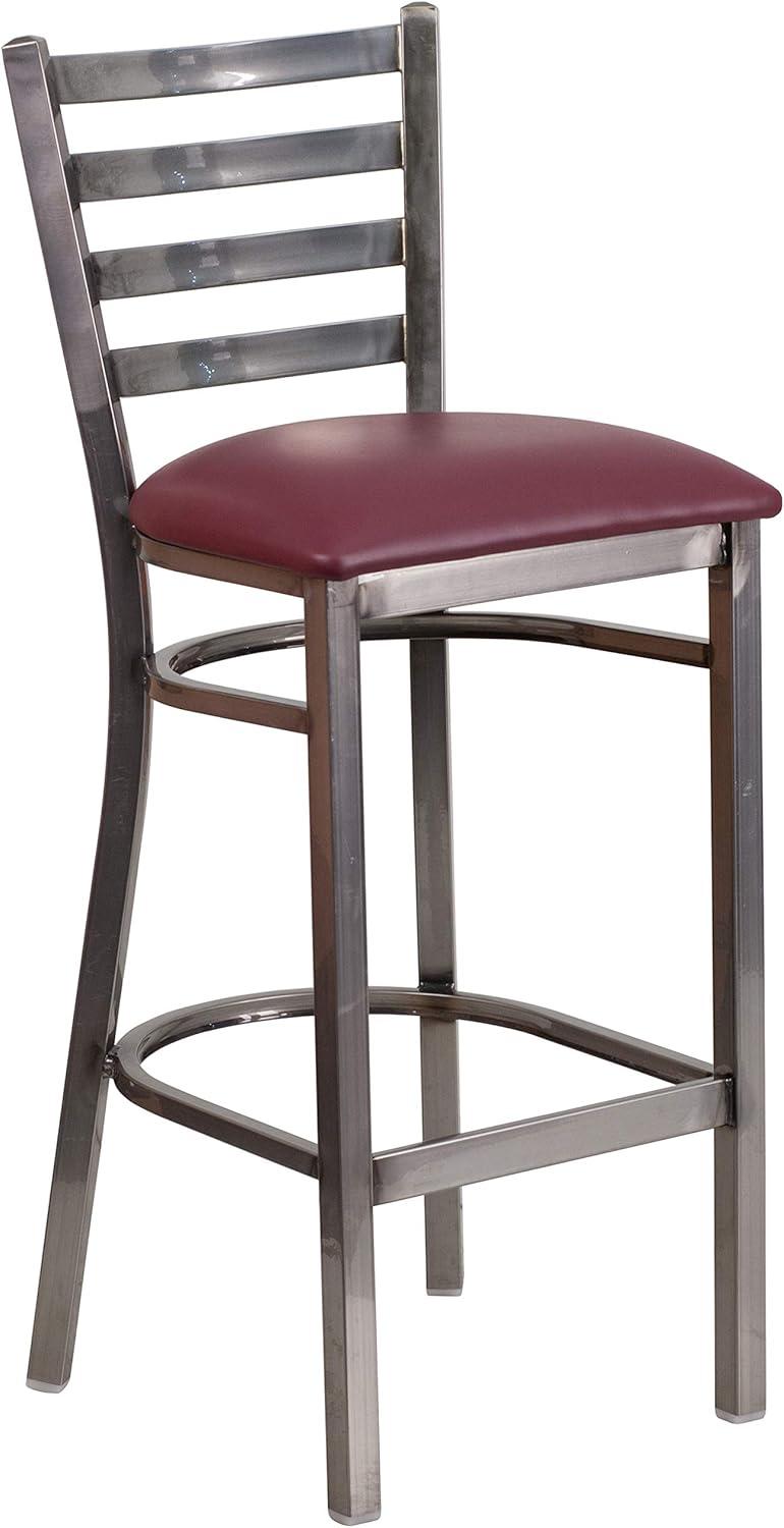 image:imageFlash Furniture 2 Pack HERCULES Series Silver Antique Finish with Clear Coat Ladder Back Metal Restaurant Barstool Walnut Wood SeatBurgundy Vinyl SeatClear Coated Metal Frame