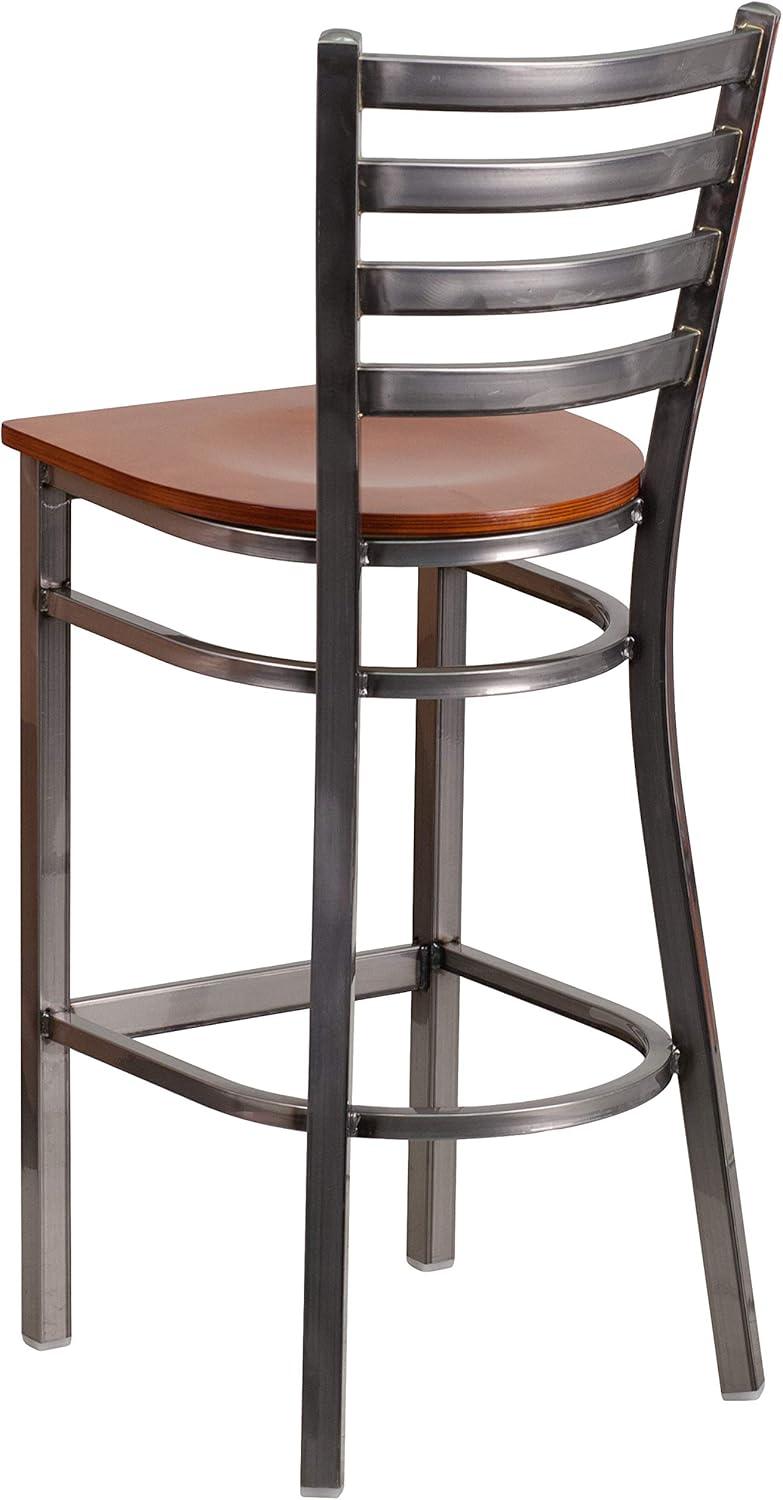 image:imageFlash Furniture 2 Pack HERCULES Series Silver Antique Finish with Clear Coat Ladder Back Metal Restaurant Barstool Walnut Wood SeatCherry Wood SeatClear Coated Metal Frame