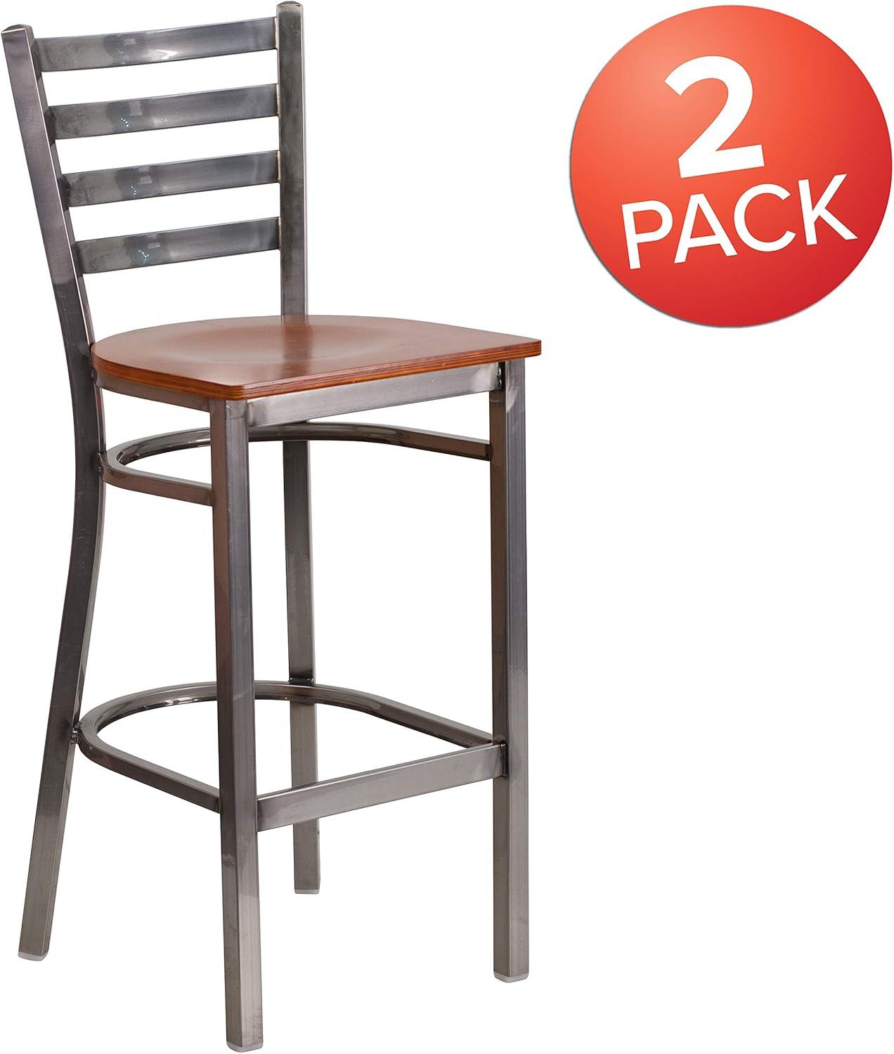 image:imageFlash Furniture 2 Pack HERCULES Series Silver Antique Finish with Clear Coat Ladder Back Metal Restaurant Barstool Walnut Wood SeatCherry Wood SeatClear Coated Metal Frame