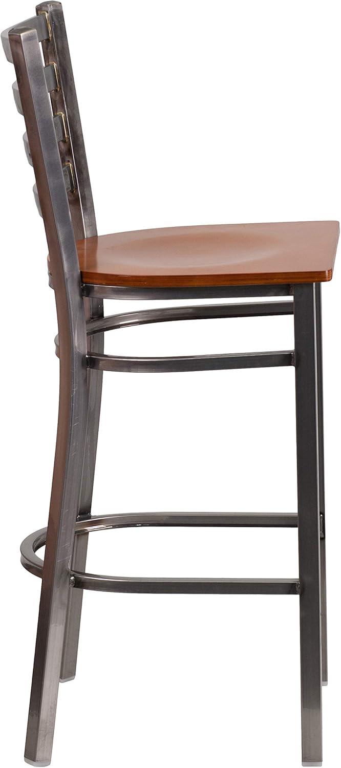 image:imageFlash Furniture 2 Pack HERCULES Series Silver Antique Finish with Clear Coat Ladder Back Metal Restaurant Barstool Walnut Wood SeatCherry Wood SeatClear Coated Metal Frame