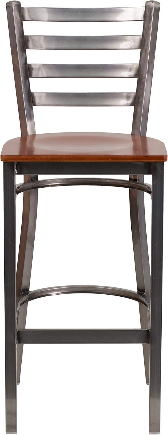 image:imageFlash Furniture 2 Pack HERCULES Series Silver Antique Finish with Clear Coat Ladder Back Metal Restaurant Barstool Walnut Wood SeatCherry Wood SeatClear Coated Metal Frame