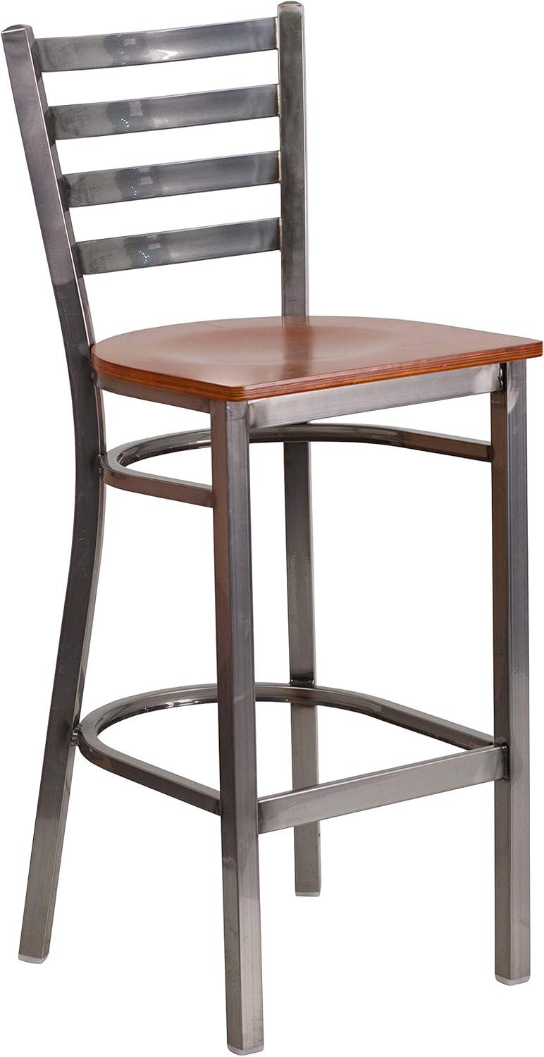 image:imageFlash Furniture 2 Pack HERCULES Series Silver Antique Finish with Clear Coat Ladder Back Metal Restaurant Barstool Walnut Wood SeatCherry Wood SeatClear Coated Metal Frame