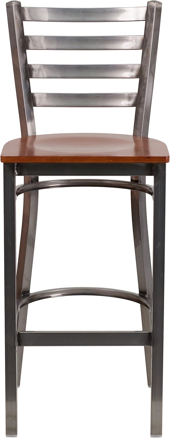 image:imageFlash Furniture 2 Pack HERCULES Series Silver Antique Finish with Clear Coat Ladder Back Metal Restaurant Barstool Walnut Wood SeatCherry Wood SeatClear Coated Metal Frame
