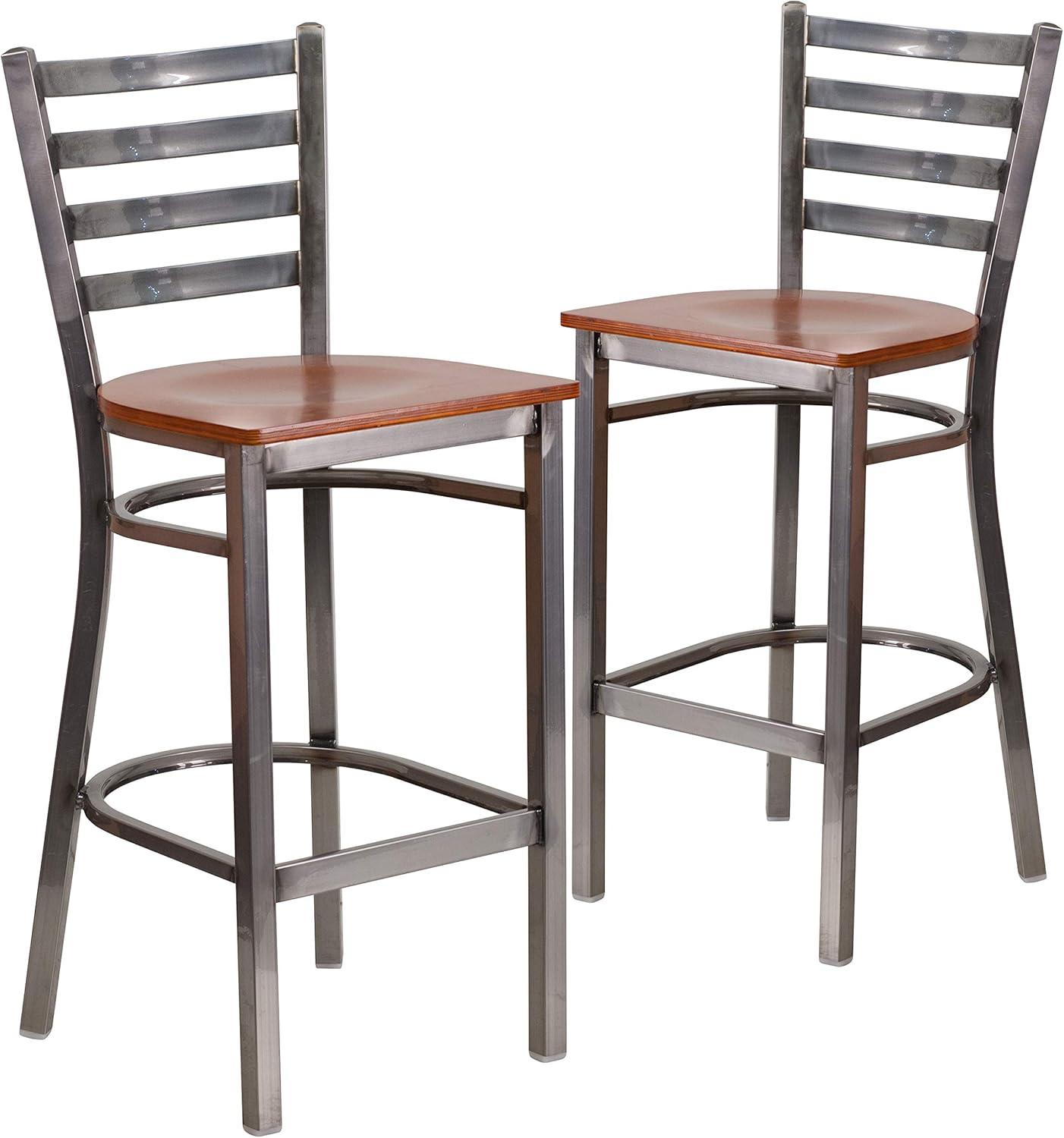 image:imageFlash Furniture 2 Pack HERCULES Series Silver Antique Finish with Clear Coat Ladder Back Metal Restaurant Barstool Walnut Wood SeatCherry Wood SeatClear Coated Metal Frame