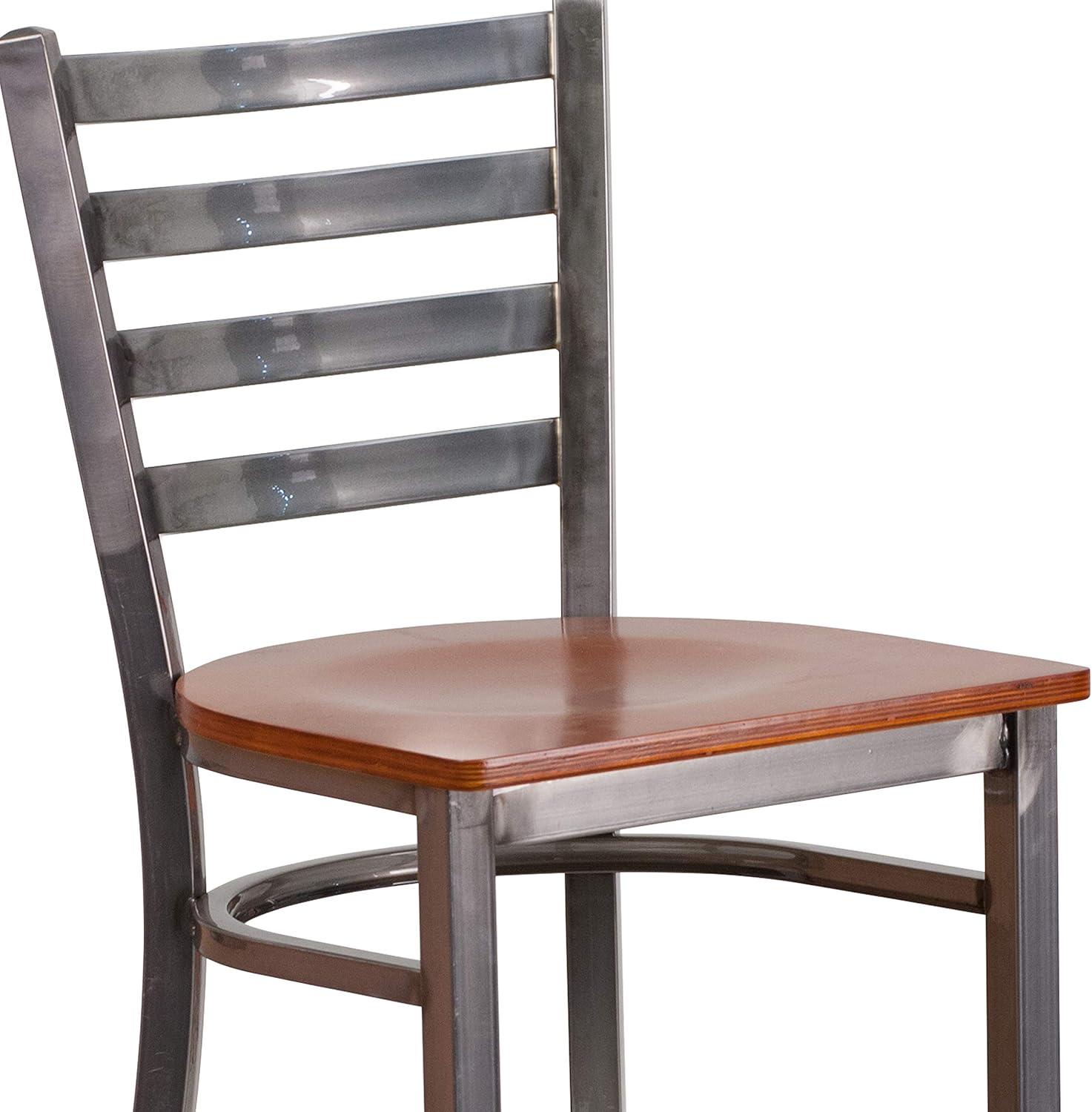image:imageFlash Furniture 2 Pack HERCULES Series Silver Antique Finish with Clear Coat Ladder Back Metal Restaurant Barstool Walnut Wood SeatCherry Wood SeatClear Coated Metal Frame