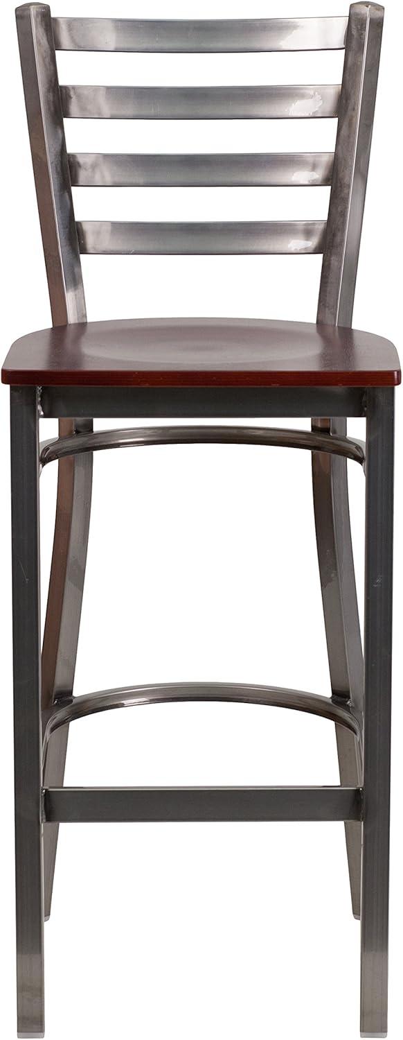 image:imageFlash Furniture 2 Pack HERCULES Series Silver Antique Finish with Clear Coat Ladder Back Metal Restaurant Barstool Walnut Wood SeatMahogany Wood SeatClear Coated Metal Frame