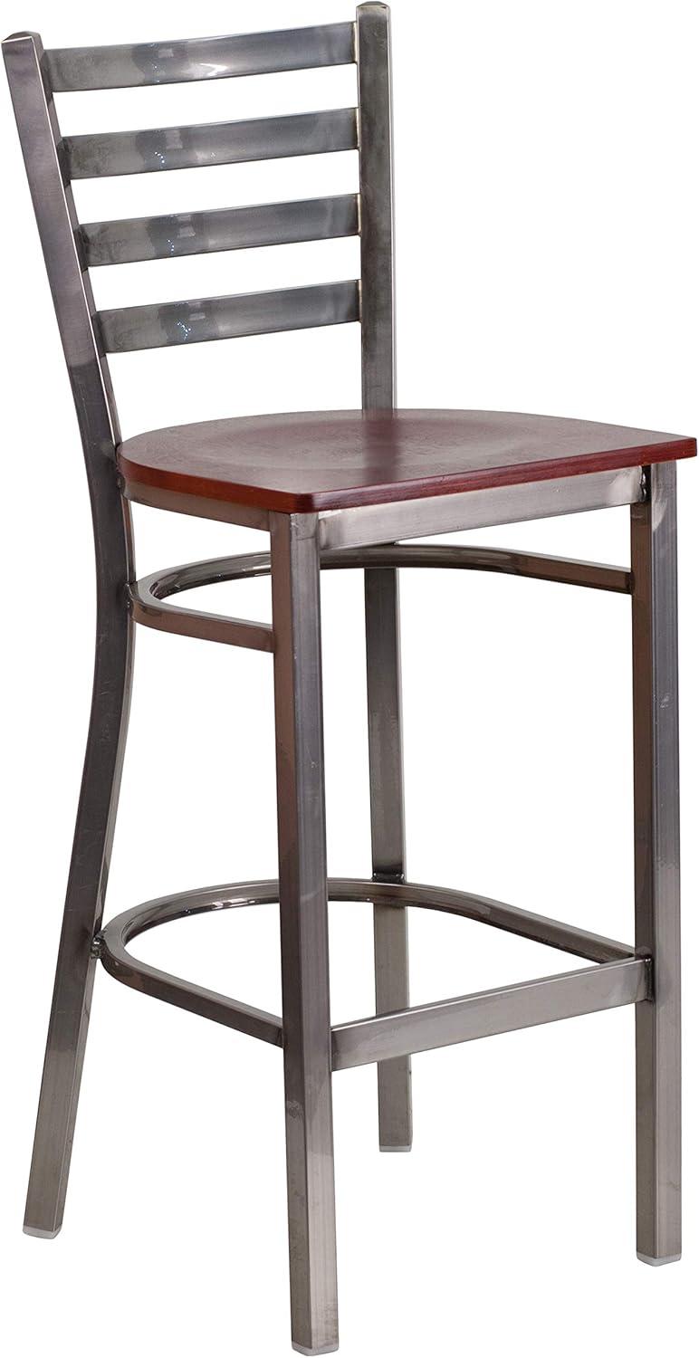 image:imageFlash Furniture 2 Pack HERCULES Series Silver Antique Finish with Clear Coat Ladder Back Metal Restaurant Barstool Walnut Wood SeatMahogany Wood SeatClear Coated Metal Frame