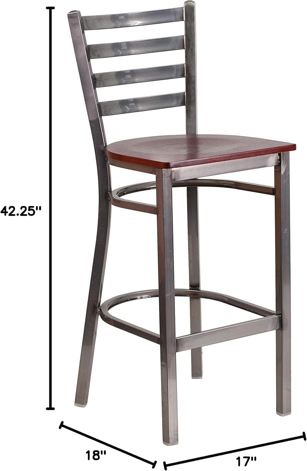 image:imageFlash Furniture 2 Pack HERCULES Series Silver Antique Finish with Clear Coat Ladder Back Metal Restaurant Barstool Walnut Wood SeatMahogany Wood SeatClear Coated Metal Frame